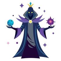 The evil wizard is holding two balls and a star vector