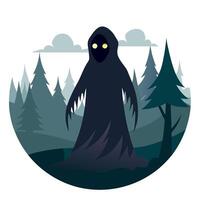 A dark figure standing in the forest with glowing eyes vector