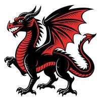 A red and black dragon with wings spread out vector