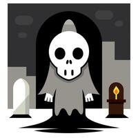 A cartoon skeleton standing in front of a graveyard vector