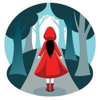 A girl in a red cloak walking through the woods vector