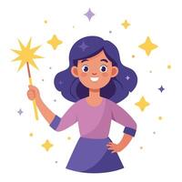 A cartoon girl holding a wand and stars vector