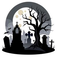Halloween background with graveyard, tombstones and bats vector