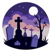 Halloween graveyard with tombstones and moon vector