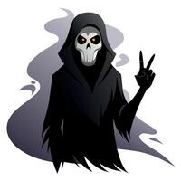 A grim reaper with a black hood and a peace sign vector