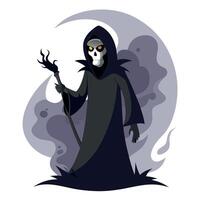 Cartoon grim reaper with a staff and a black robe vector