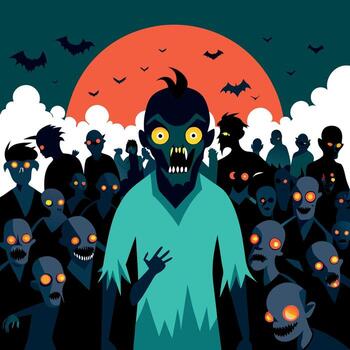 A zombie is surrounded by a crowd of zombies vector