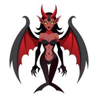 A cartoon devil with red wings and black hair vector
