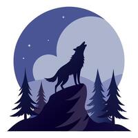 A wolf howling at the moon in the forest vector