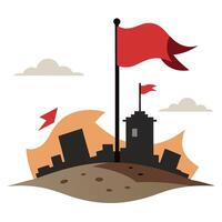 A red flag flying over a city with a castle in the background vector