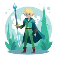 A cartoon elf with a sword and a blue cloak vector