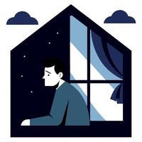 Man sitting in window at night vector