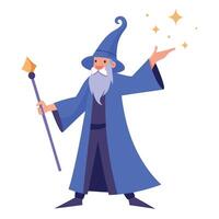 A wizard with a wand and hat is holding a wand vector