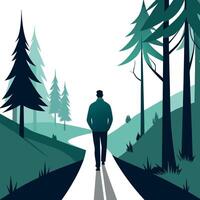 Man walking on a path in the forest vector