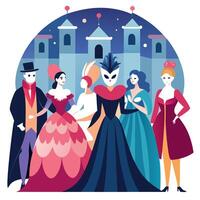 A group of people dressed in costumes and masks vector