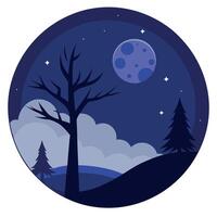 Night landscape with trees and moon illustration vector