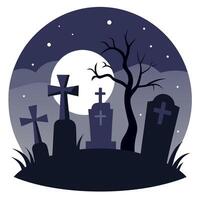 Halloween graveyard with tombstones and moon vector