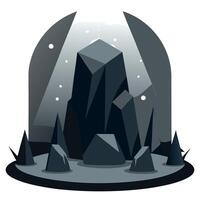 A black and white illustration of a mountain with rocks vector
