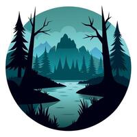 A forest scene with a river and trees vector