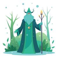 A wizard with a staff and a green cloak vector