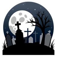 A graveyard with a full moon and trees vector