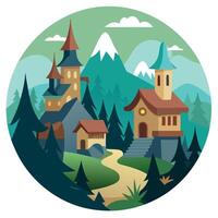 An illustration of a village in the forest vector