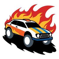 A cartoon car with flames on it vector