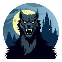 A werewolf with a full moon in the background vector