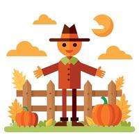 Scarecrow in autumn field illustration vector