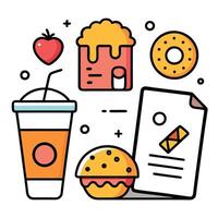 Fast food icons set, including a donut, a cup of coffee, a donut, vector