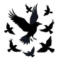 Black ravens flying in a flock vector
