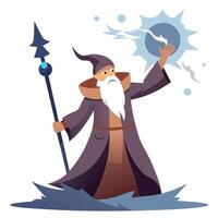 A wizard with a staff and a blue orb vector
