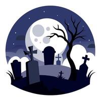 Halloween background with graveyard, moon and trees vector
