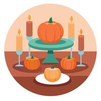 A table with pumpkins and candles on it vector