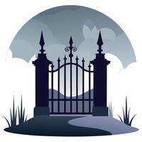 Gothic gate with a moon in the background vector