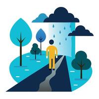 Man walking in rainforest, illustration vector