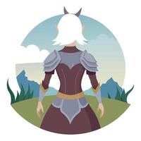 A female elf in armor standing in the middle of a field vector