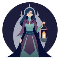 A cartoon woman holding a lantern vector