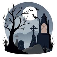 Halloween background with graveyard, tombstone and bats vector