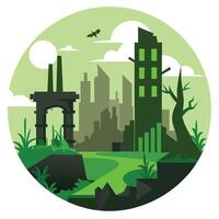An illustration of a city with a green background vector
