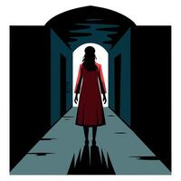 A woman in a red dress standing in an open doorway vector