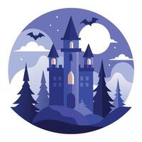 Halloween castle with bats and moon in the background vector