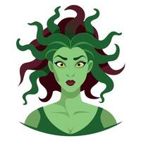 Medusa, a greek goddess of horror, with green hair and horns vector