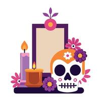 Day of the dead skull with flowers and candles vector