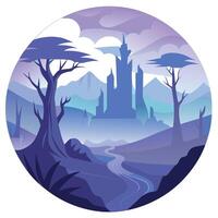 A purple castle in the middle of a forest vector