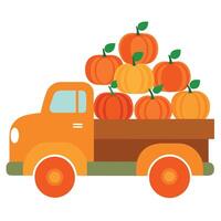 An orange truck filled with pumpkins vector