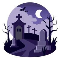 Halloween graveyard with tombstones and bats illustration vector
