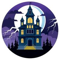 Halloween house with full moon and lightning illustration vector
