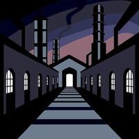 An illustration of a factory at night vector
