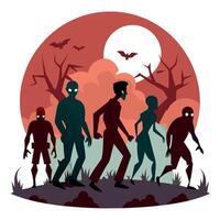 Halloween illustration of zombies walking in the forest vector